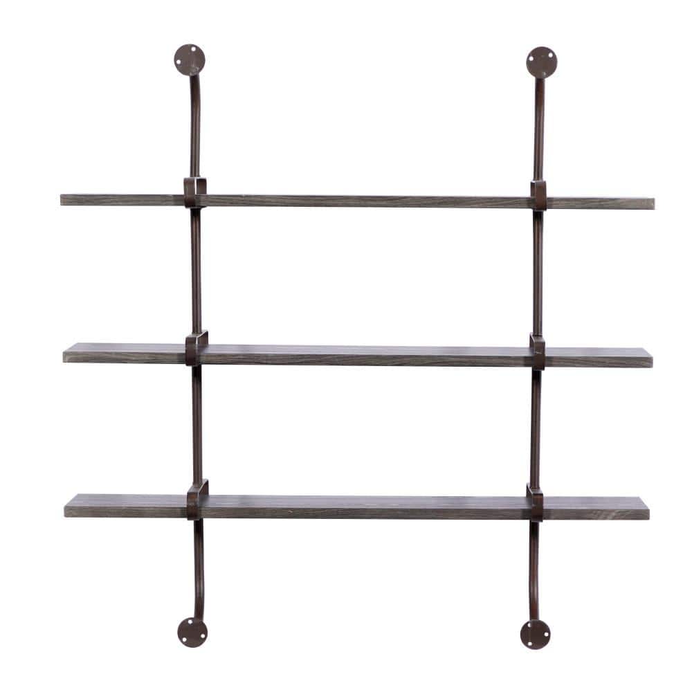 Sleek Gray 38" Industrial Wood Floating Wall Shelf