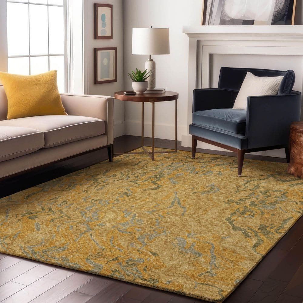 Mayfield Premium Machine Washable Abstract AMF1038 Gold 5 ft. x 7 ft. 6 in. Area Rug price history on PriceWatchPro