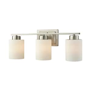 Summit Place 3-Light Brushed Nickel With Opal White Glass Bath Light