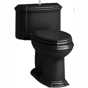 Portrait 12 in. Rough In 1-Piece 1.28 GPF Single Flush Elongated Toilet in Black Black Seat Included