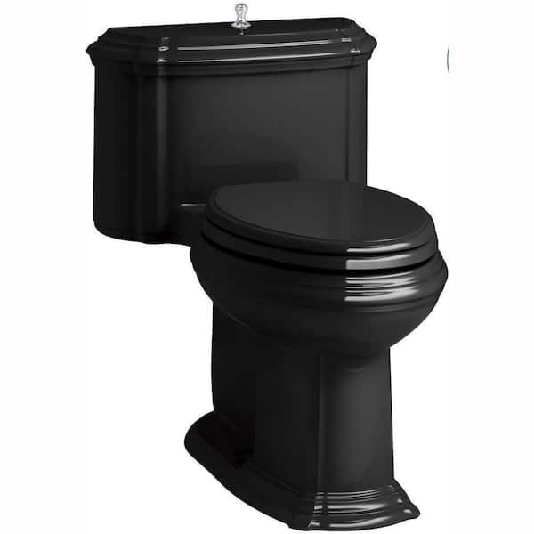 KOHLER Portrait 1-piece 1.28 GPF Single Flush Elongated Toilet with AquaPiston Flush Technology in Black, Seat Included