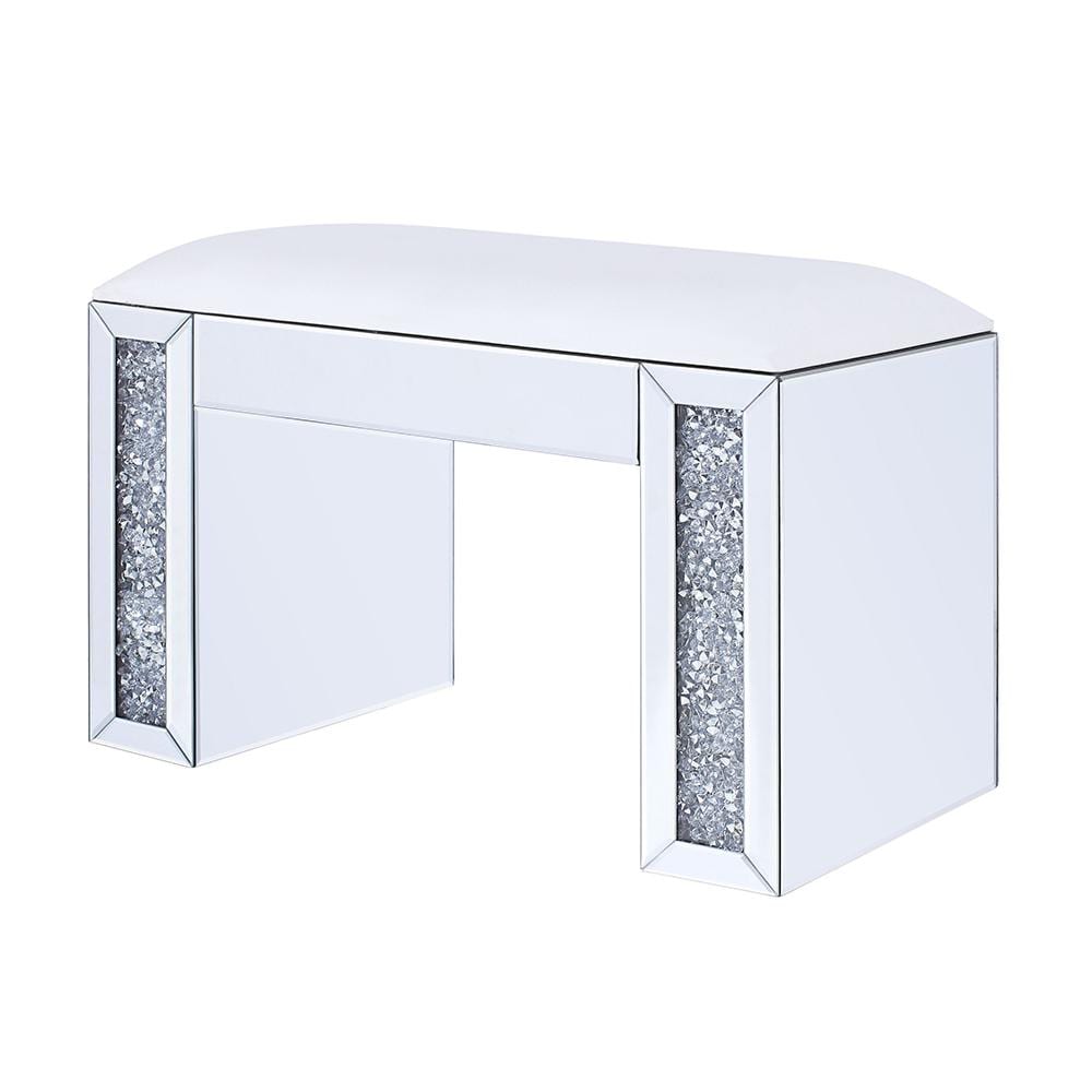 Mirrored Vanity Stool with Faux Diamond Inlay