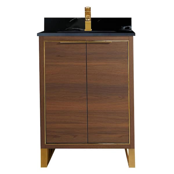 FINE FIXTURES Opulence 24 in. W x 18 in. D x 33.5 in. H Bath Vanity in Walnut Ebony with Black Marble Single sink Top