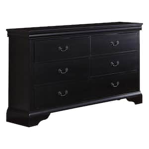 56 in. Black 6-Drawer Wooden Dresser Without Mirror