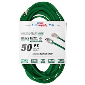 50 ft. 12-Gauge/3 Conductors SJTW Indoor/Outdoor Extension Cord with Lighted End Green (1-Pack)
