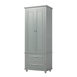 24 in. W x 15.7 in. D x 62.5 in. H Gray Freestanding 2-Door Linen Cabinet with 2 Drawers and Adjustable Shelf