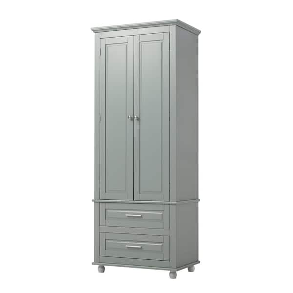Tileon 24 in. W x 15.7 in. D x 62.5 in. H Gray Freestanding 2-Door Linen Cabinet with 2-Drawers and Adjustable Shelf