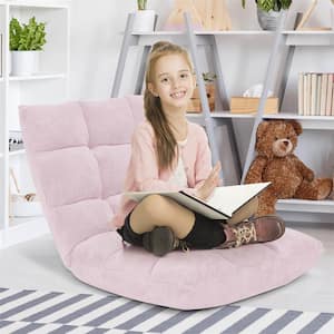 Light Pink Velvet Microfiber Adjustable 14-Position Floor Chair Folding Lazy Gaming Sofa Chair Cushioned Bean Bag