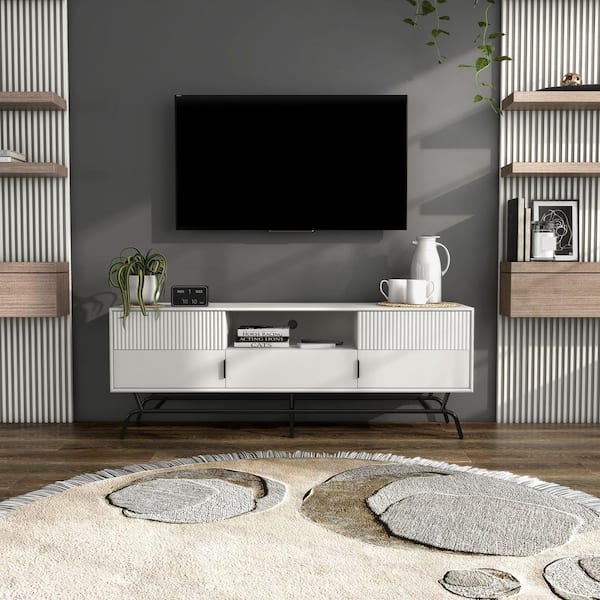 Furniture of America Yaztra White TV Stand Fits TV's Upto 65 in. with 3 ...