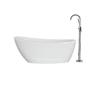 Johanna 59 in. x 30 in. Acrylic Flatbottom Freestanding Soaking Bathtub in White with Chrome Tub Filler