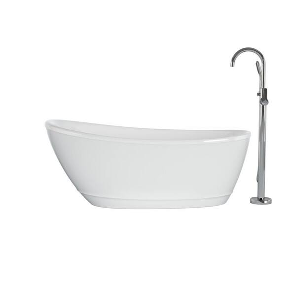 JACUZZI Johanna 59 in. x 30 in. Acrylic Flatbottom Freestanding Soaking Bathtub in White with Chrome Tub Filler