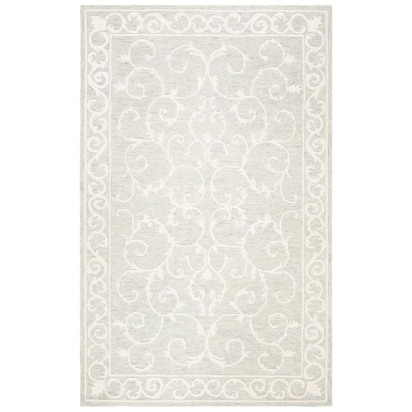 SAFAVIEH Micro-Loop Light Grey/Ivory Doormat 3 ft. x 4 ft. Border Area Rug