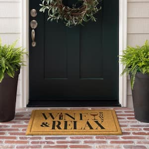 Wine Down And Relax Natural 18 in. x 30 in. Faux Coir Doormat