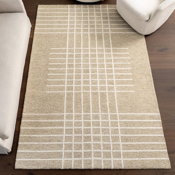 Kahlani Striped Checker Beige 9 ft. x 12 ft. Indoor Area Rug