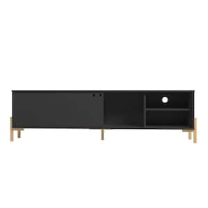 Bowery 73 in. Black and Oak Particle Board TV Stand Fits TVs Up to 70 in. with Storage Doors