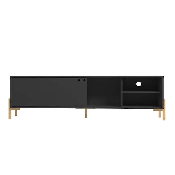 Manhattan Comfort Bowery 72.83 in. Black and Oak TV Stand Fits TVs Up to 70 in. with Storage Doors, Shelves and Cable Management