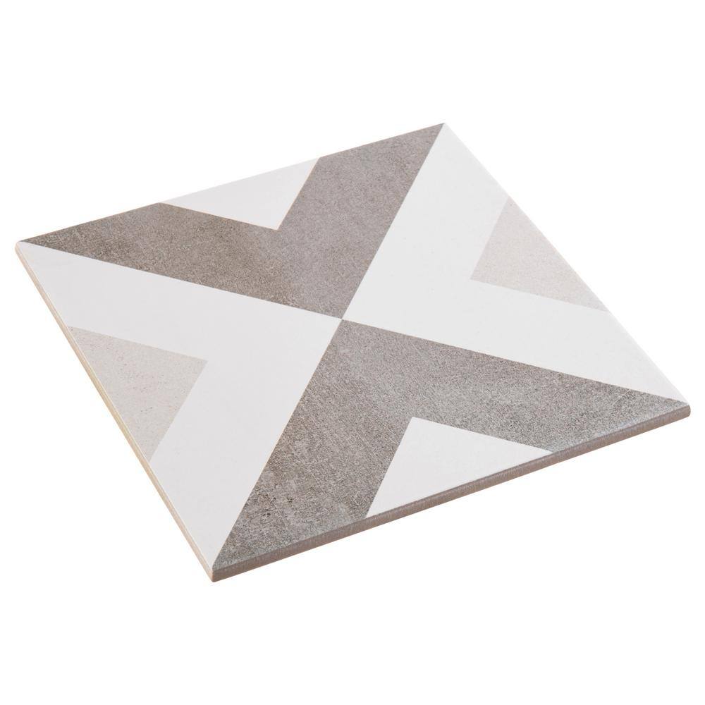 Luv Ahava 8" Gray and White Geometric Porcelain Tile