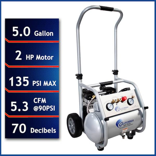 California Air Tools 5020W 5-Gal. 2 Horsepower, Ultra-Quiet and Oil-Free Rugged Electric Air Compressor 110-Volt