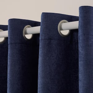 Oxford Navy Solid Woven Room Darkening Grommet Top Curtain, 52 in. W x 96 in. L (Set of 2)