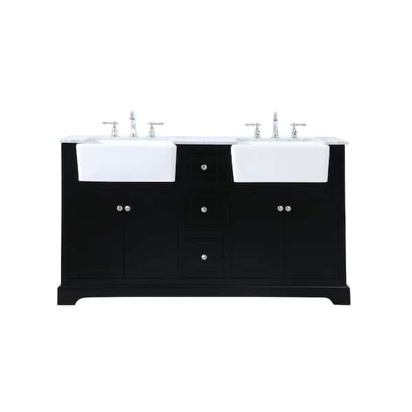 Unbranded Simply Living 60 in. W x 22 in. D x 34.75 in. H Bath Vanity in Black with Carrara White Marble Top