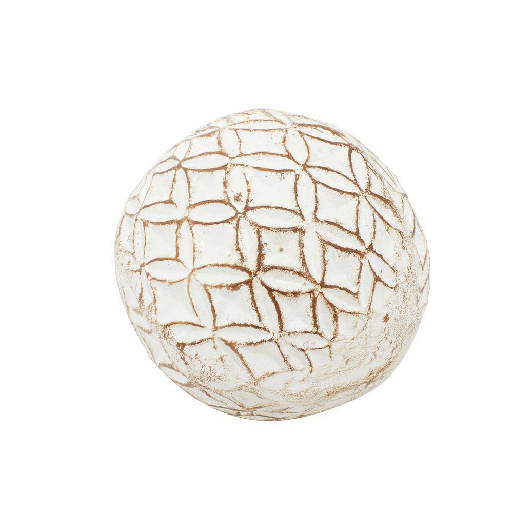 White and Gold Ceramic Carved Decorative Orbs, Set of 4