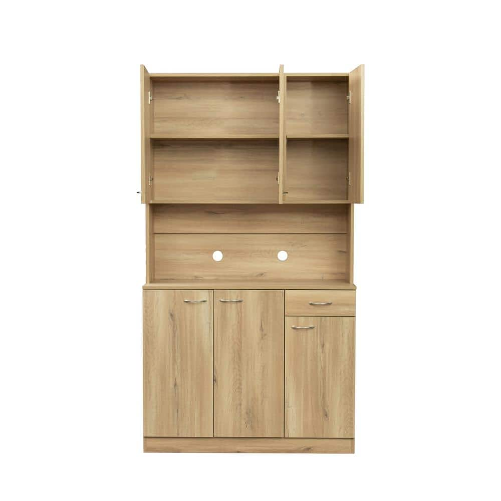 Tileon Light Brown MDF Beadboard Stock Corner Kitchen Cabinet with 6 ...