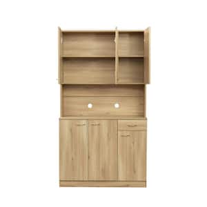 Light Brown MDF Beadboard Stock Corner Kitchen Cabinet with 6 Doors and 1 Drawer (39 in. x 15 in. x 71 in.)