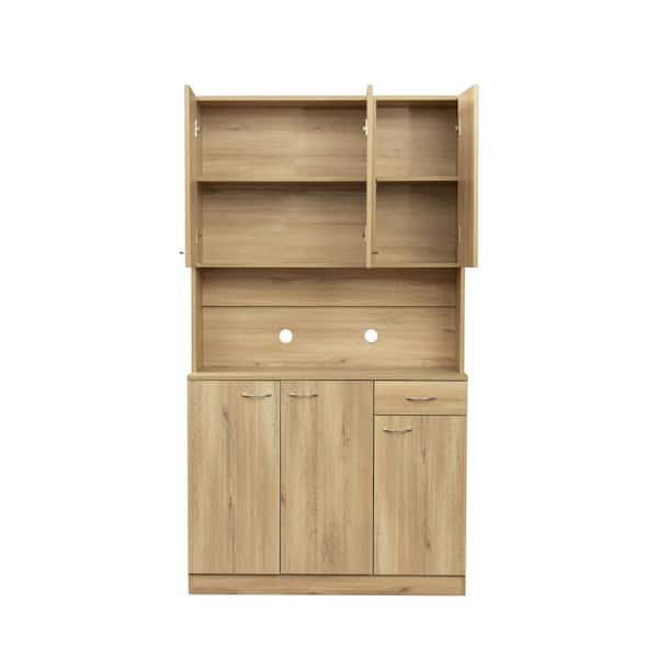 Tileon Light Brown MDF Beadboard Stock Corner Kitchen Cabinet with 6 Doors and 1 Drawer (39 in. x 15 in. x 71 in.)