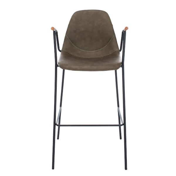 SAFAVIEH Tanner 30 in. Olive/Black Iron High Back Bar Stool