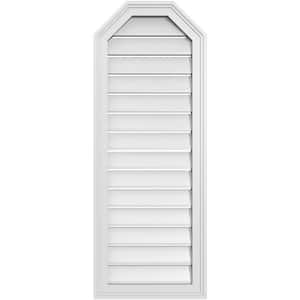 16 in. x 42 in. Octagonal Top Surface Mount PVC Gable Vent: Functional with Brickmould Frame