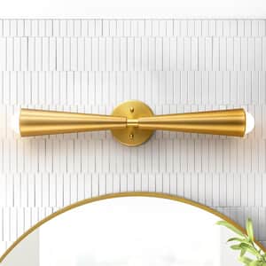 Aaru 2-Light 24 in. Brass Up and Down Cone Linear LED Integrated Bathroom Vanity Light Wall Sconce