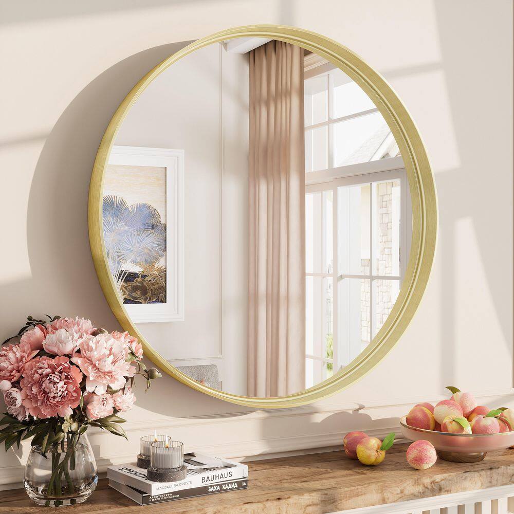 30 in. W x 30 in. H Round Aluminum Alloy Framed French Cleat Mounted Wall Decor Bathroom Vanity Mirror in Brushed Gold price history on PriceWatchPro