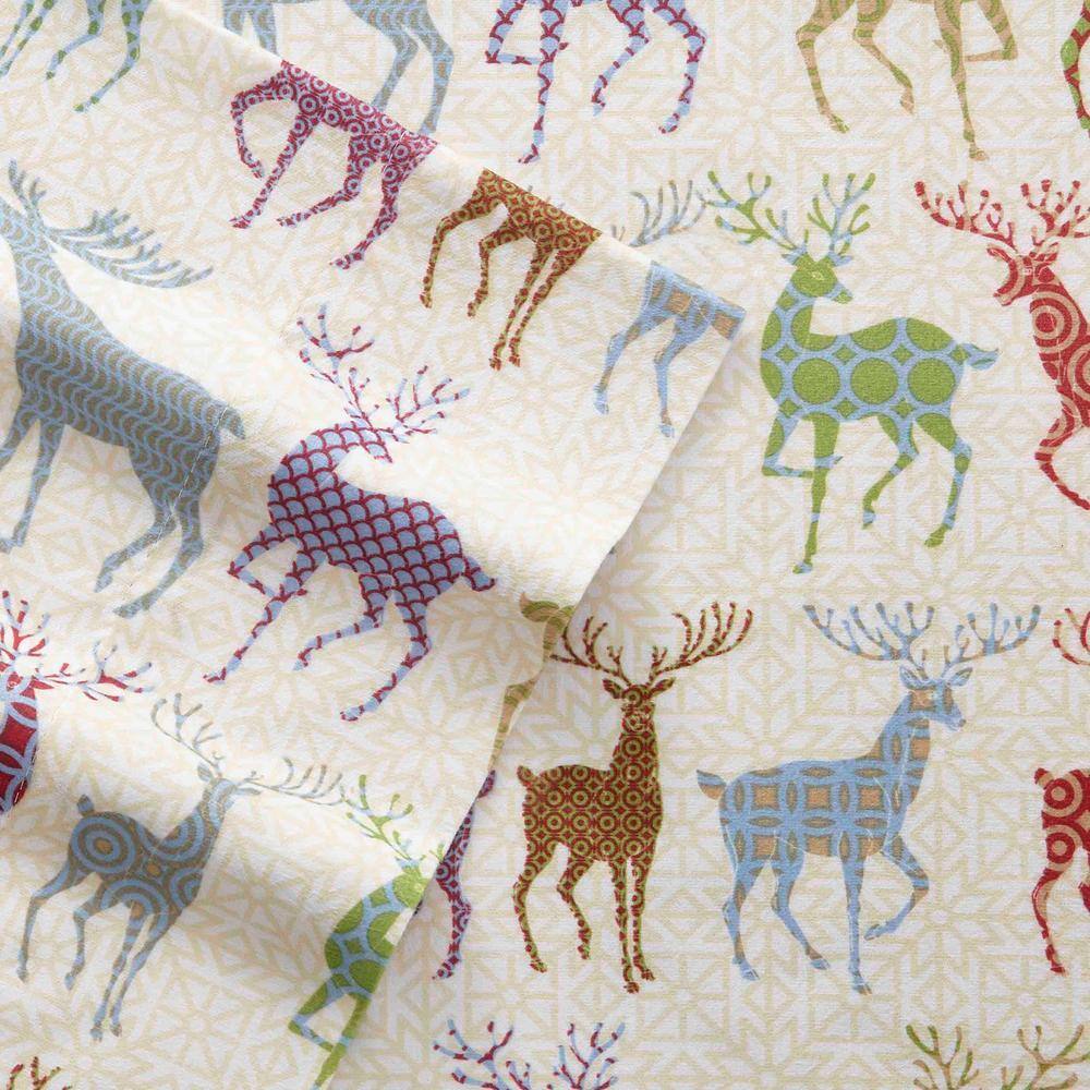 Queen Colorful Deer Print Cotton Polyester Flannel Sheet Set