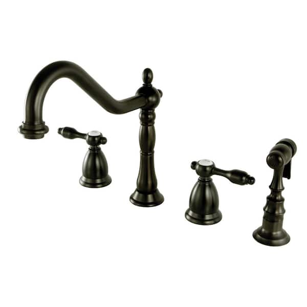Kingston Brass Tudor 2-Handle Standard Kitchen Faucet with Side Sprayer in Oil Rubbed Bronze