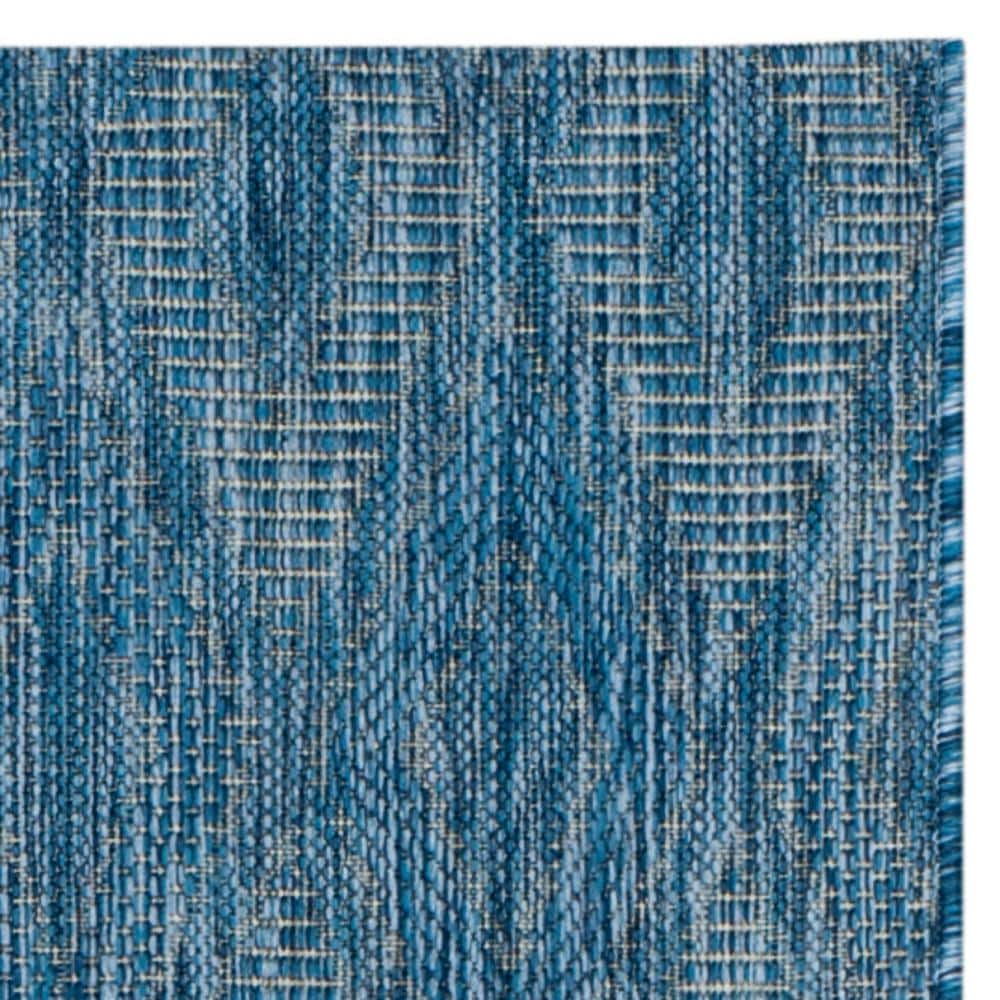 Blue Geometric Low Pile Outdoor Runner Rug