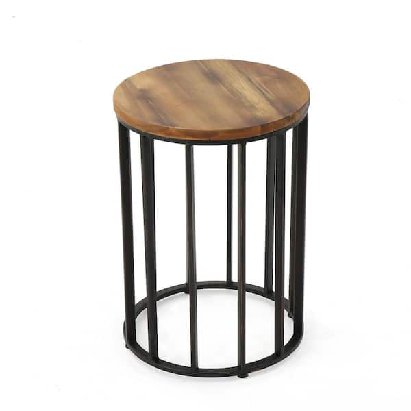 Unbranded ATKINS Natural Color Metal & Wood Outdoor Accent Side Table.