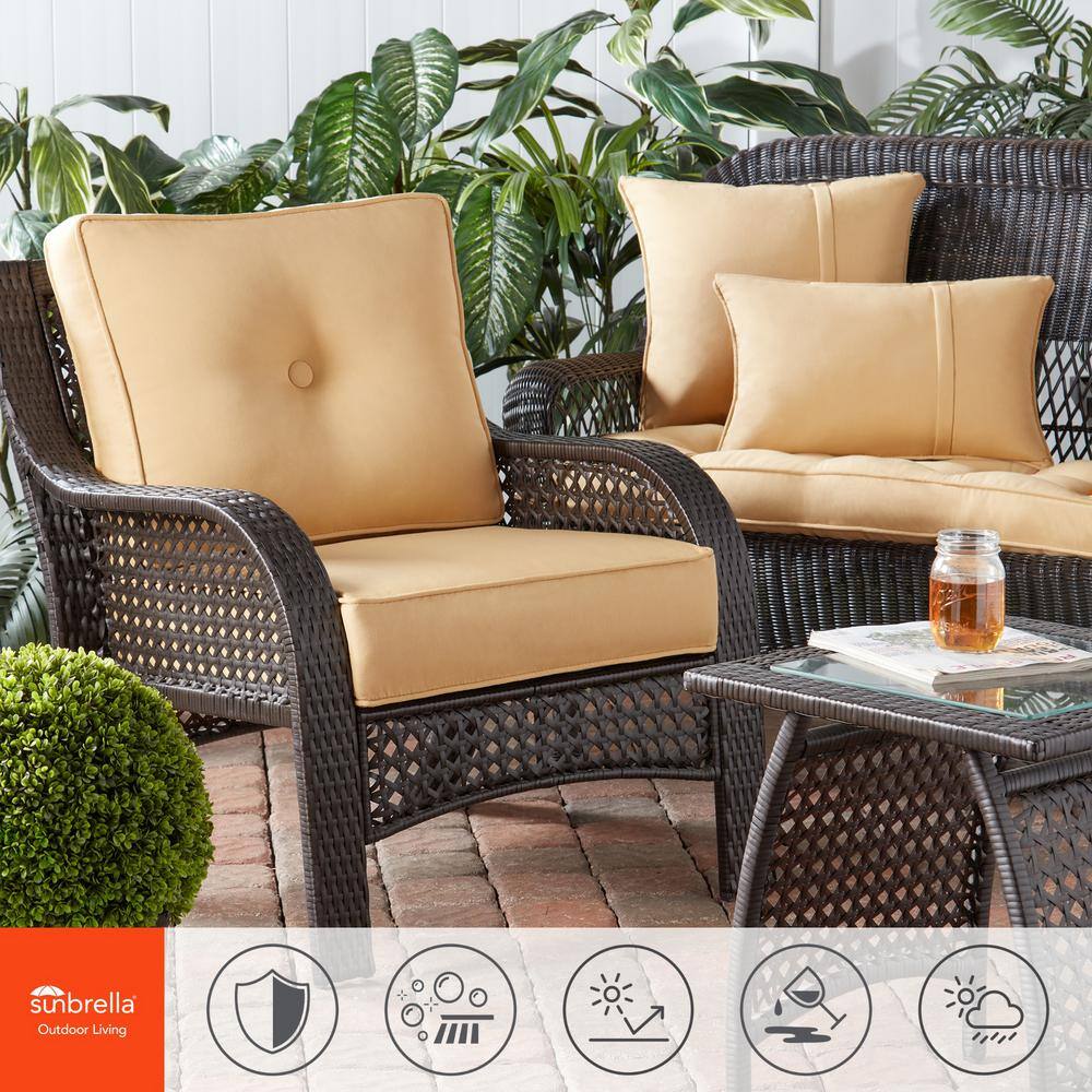 Wheat Sunbrella Fabric Outdoor Rectangle Throw Pillow Set