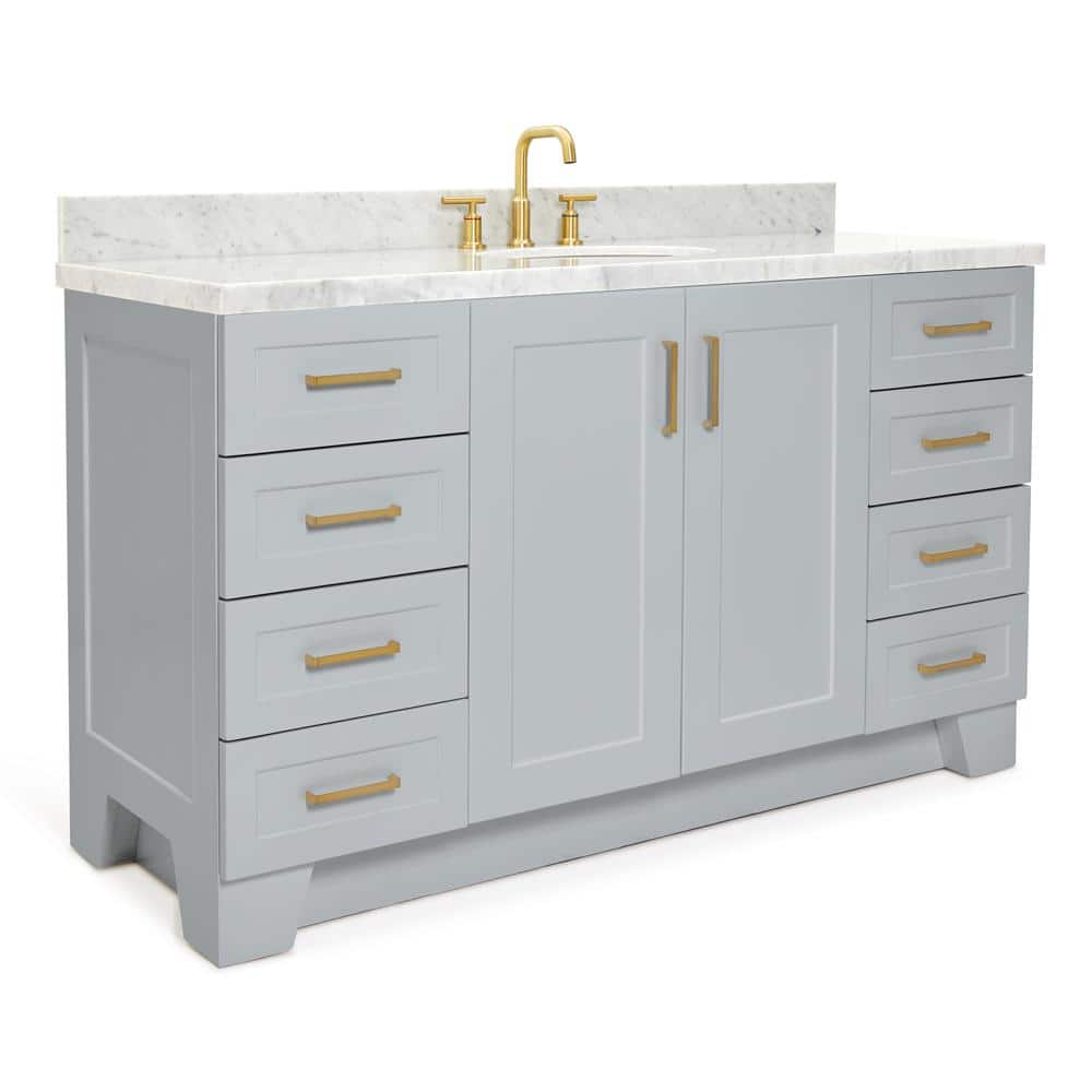 Taylor 61" Gray Freestanding Bath Vanity with Carrara Marble Top