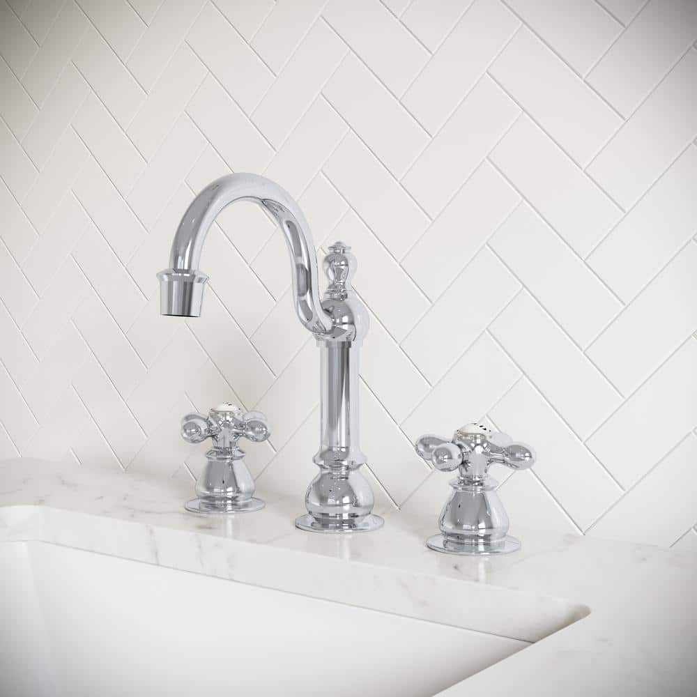 Chrome Classic Widespread Lavatory Faucet with Metal Cross Handles