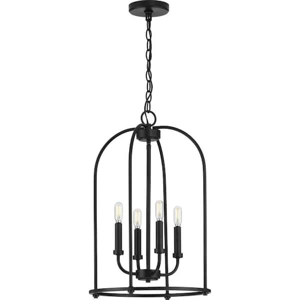 Leyden Collection 4-Light Matte Black Farmhouse Foyer Pendant Light