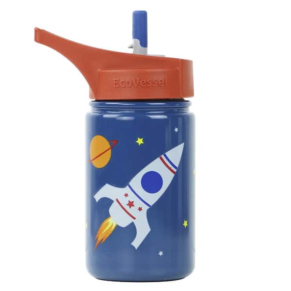 Eco Vessel 13 oz. Scout Kids Bottle with Straw Top - Blue with Rocketship