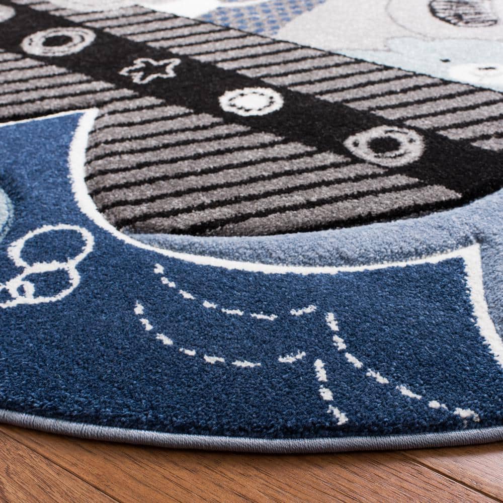 Carousel Kids Blue Round Synthetic Area Rug, 5'3"