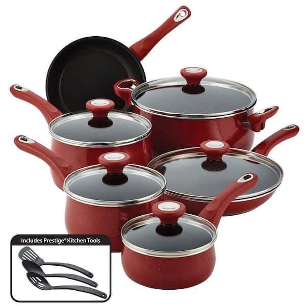 Farberware New Traditions 14-Piece Red Cookware Set with Lids