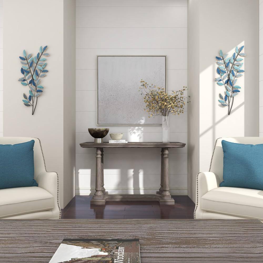 Blue and Gold Metal Leaf Wall Sculpture