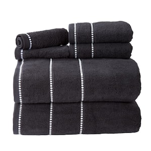 6-Piece Black/White Luxury Quick Dry 100% Cotton Bath Towel Set