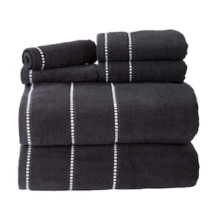 6-Piece White/Black Luxury Quick Dry 100% Cotton Bath Towel Set