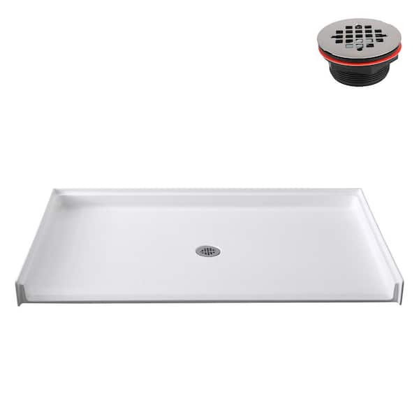 72.2 in. L x 40.2 in. W Alcove ADA Acrylic Shower Pan Base in Glossy White with Center Drain, Drain Included