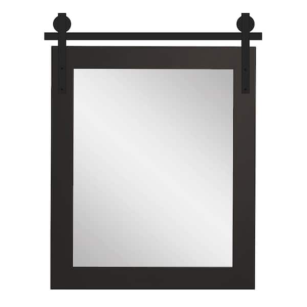BrandtWorks 34 in. W x 46 in. H Rectangle Matte Black Framed Mirror with Barn Door Bracket