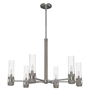 River Mill 6-Light Brushed Nickel Candlestick Chandelier with Clear Glass Shades