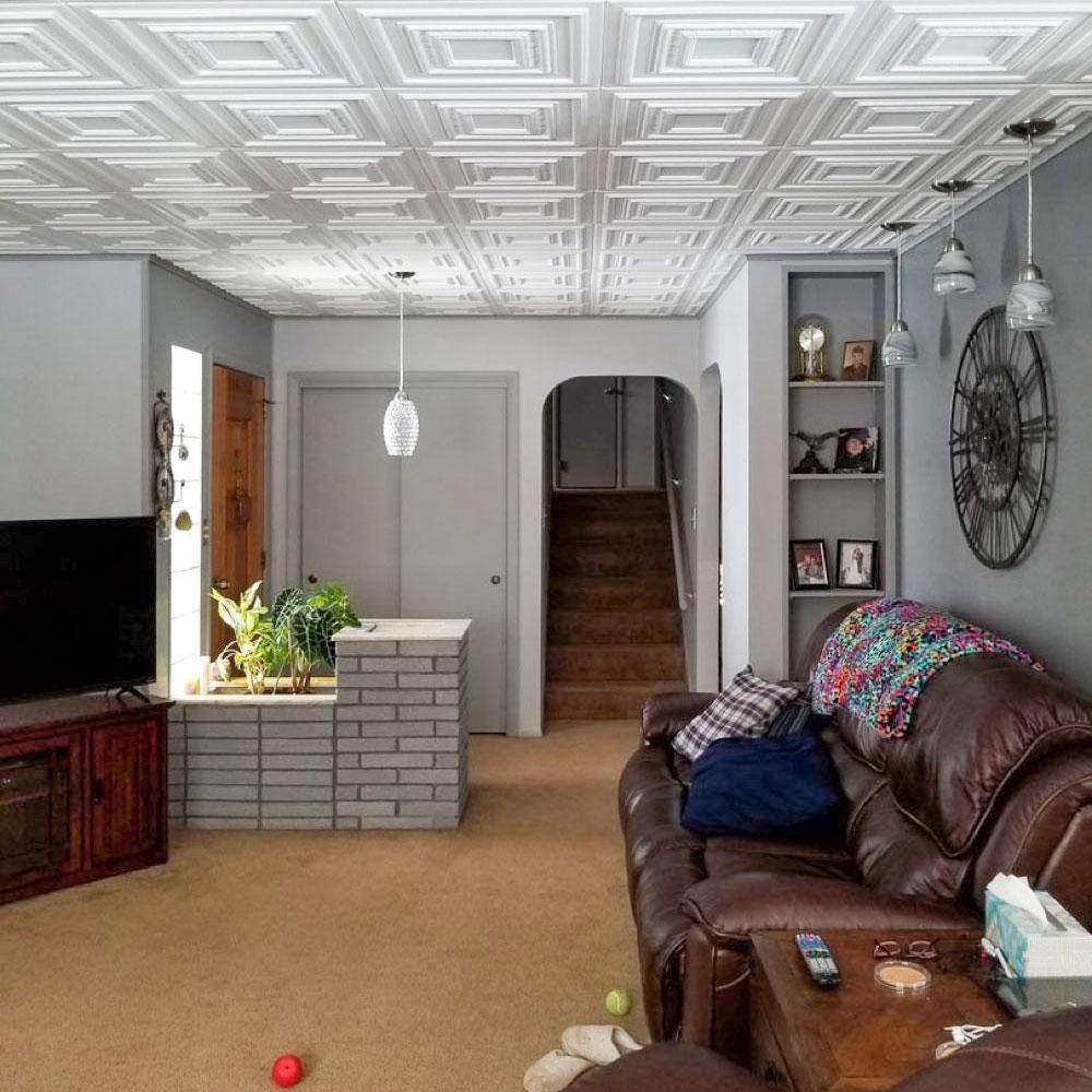 Plain White Polystyrene Coffered Ceiling Tile Set
